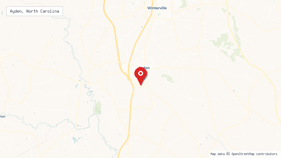 Street map of Ayden, North Carolina with location pin