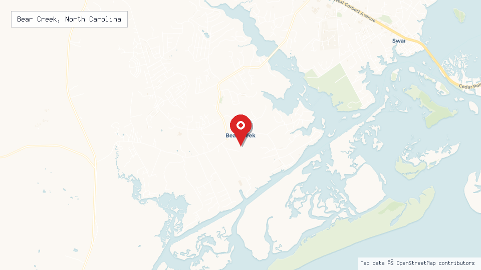 Street map of Bear Creek, North Carolina with location pin