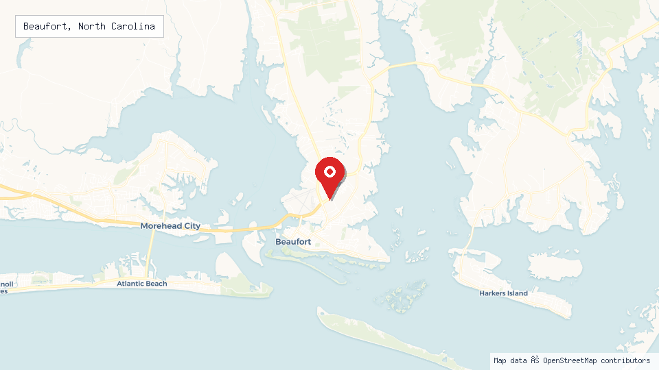 Street map of Beaufort, North Carolina with location pin