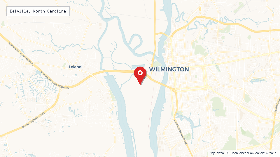Street map of Belville, North Carolina with location pin