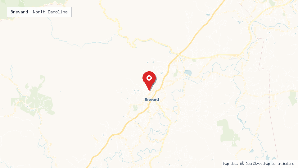 Street map of Brevard, North Carolina with location pin