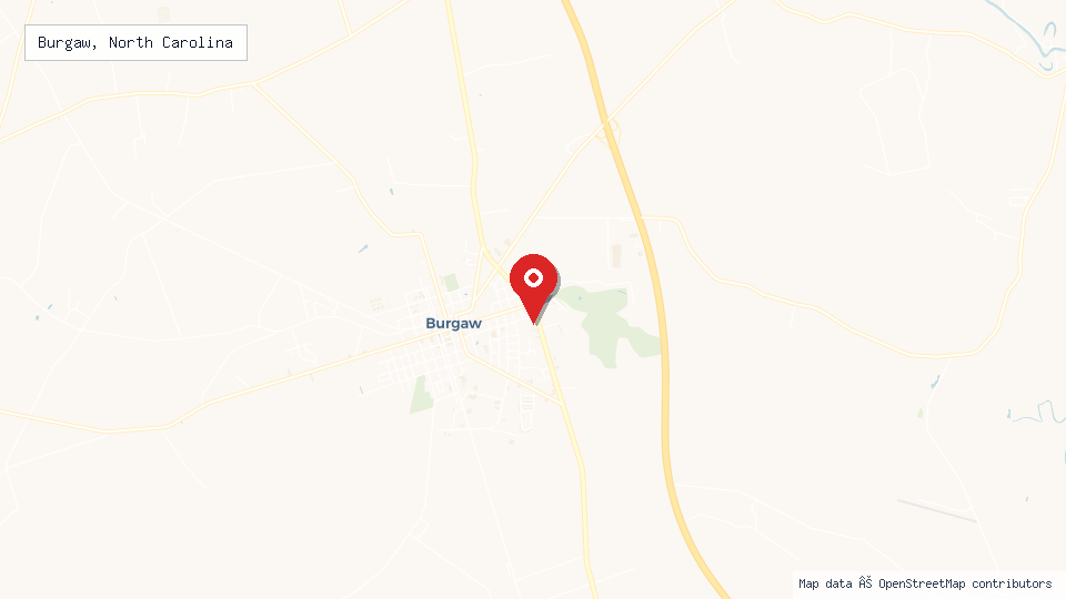 Street map of Burgaw, North Carolina with location pin