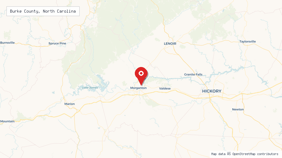 Street map of Burke County, North Carolina with location pin