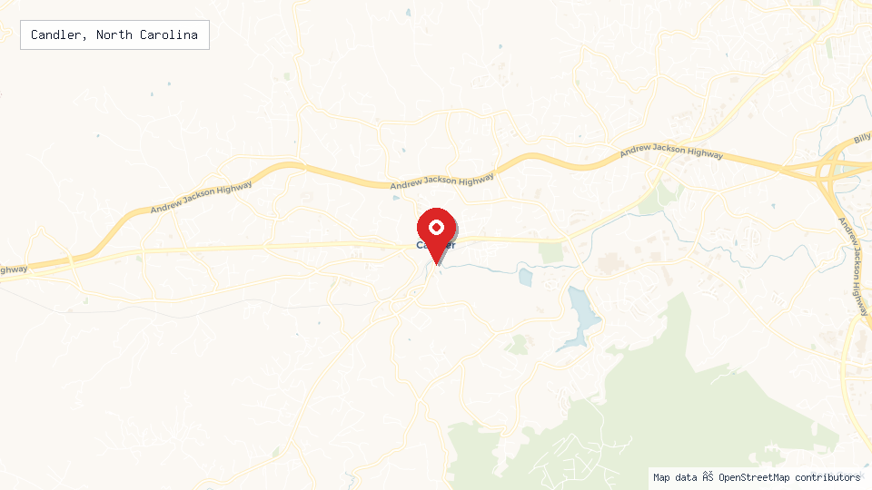 Street map of Candler, North Carolina with location pin
