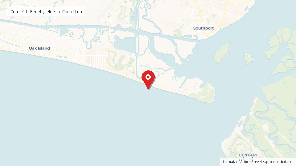 Street map of Caswell Beach, North Carolina with location pin
