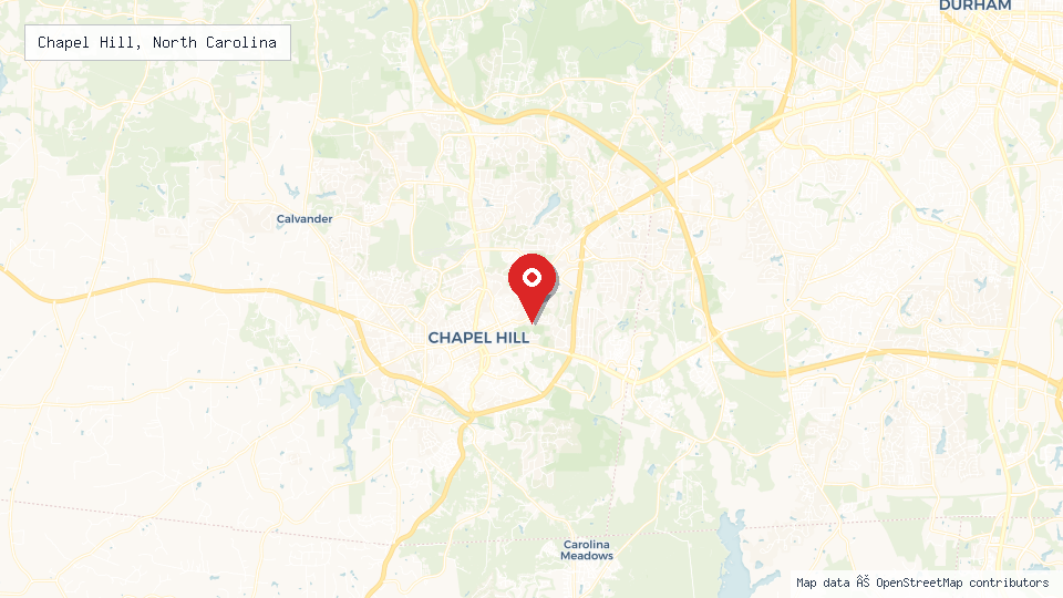 Street map of Chapel Hill, North Carolina with location pin
