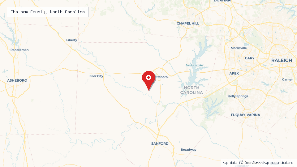 Street map of Chatham County, North Carolina with location pin