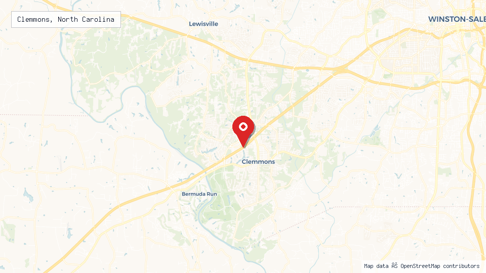 Street map of Clemmons, North Carolina with location pin