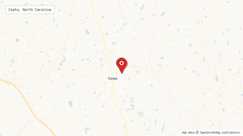 Street map of Coats, North Carolina with location pin