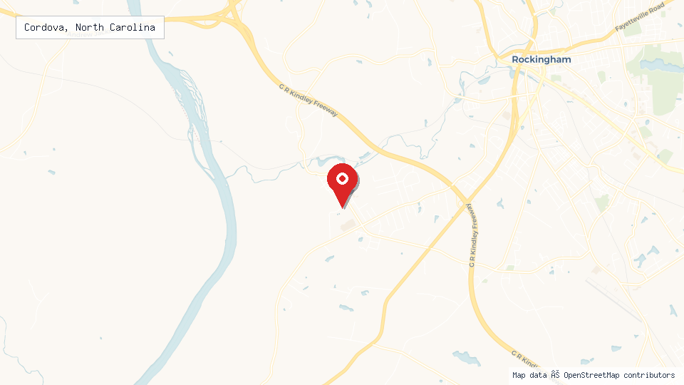 Street map of Cordova, North Carolina with location pin