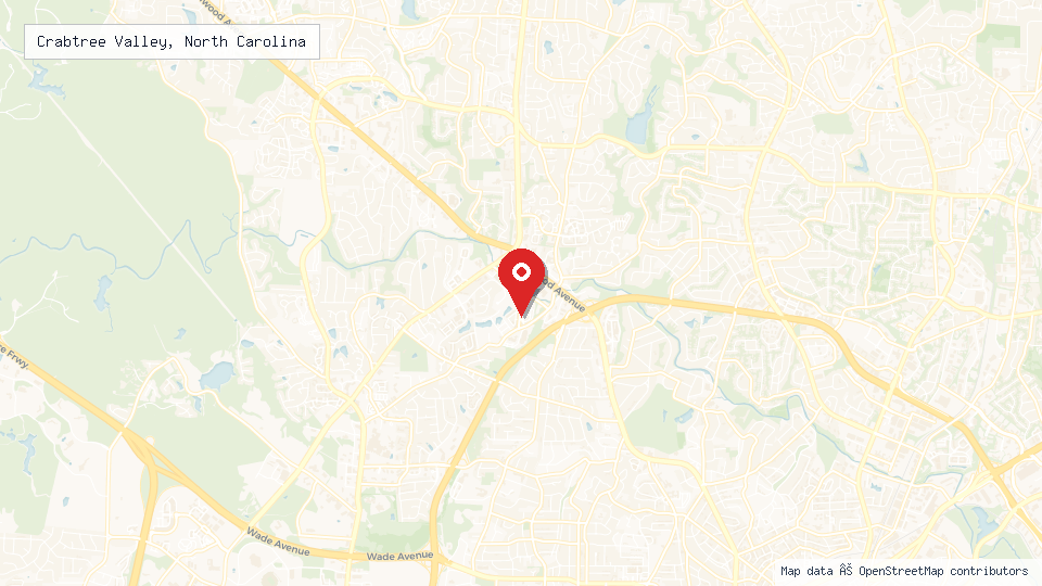 Street map of Crabtree Valley, North Carolina with location pin