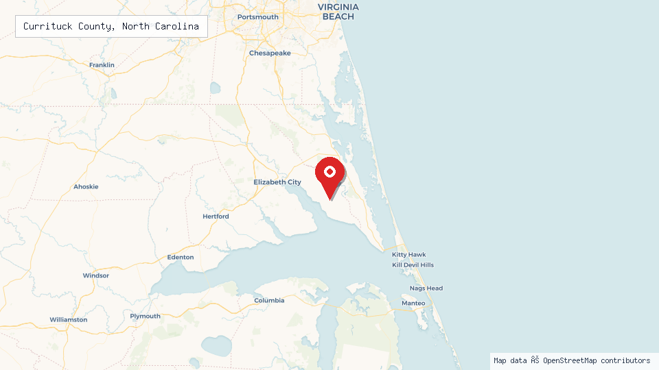 Street map of Currituck County, North Carolina with location pin