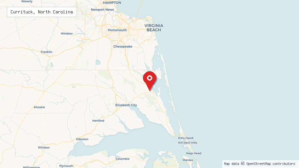 Street map of Currituck, North Carolina with location pin
