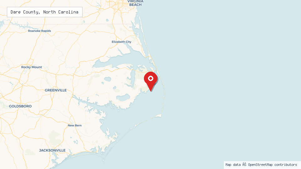 Street map of Dare County, North Carolina with location pin