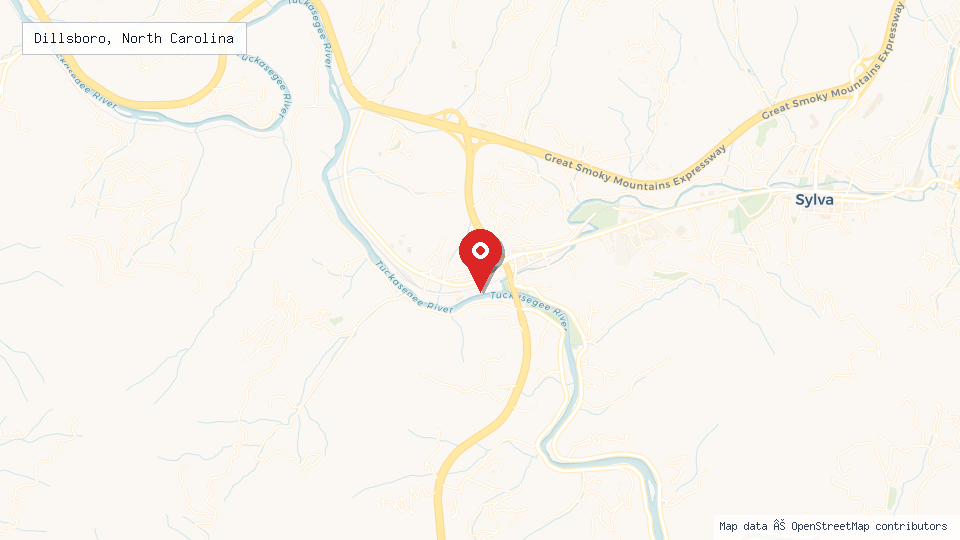 Street map of Dillsboro, North Carolina with location pin