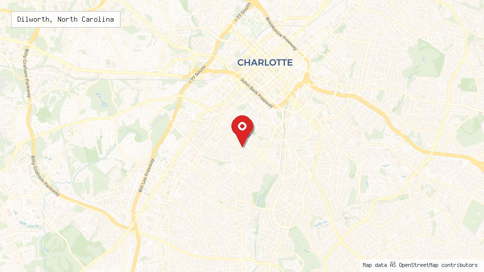 Street map of Dilworth, North Carolina with location pin