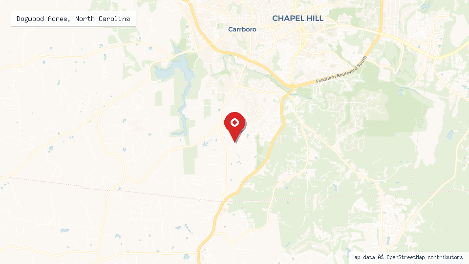 Street map of Dogwood Acres, North Carolina with location pin