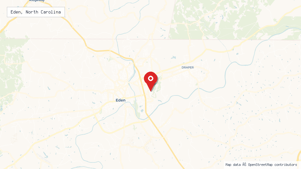 Street map of Eden, North Carolina with location pin