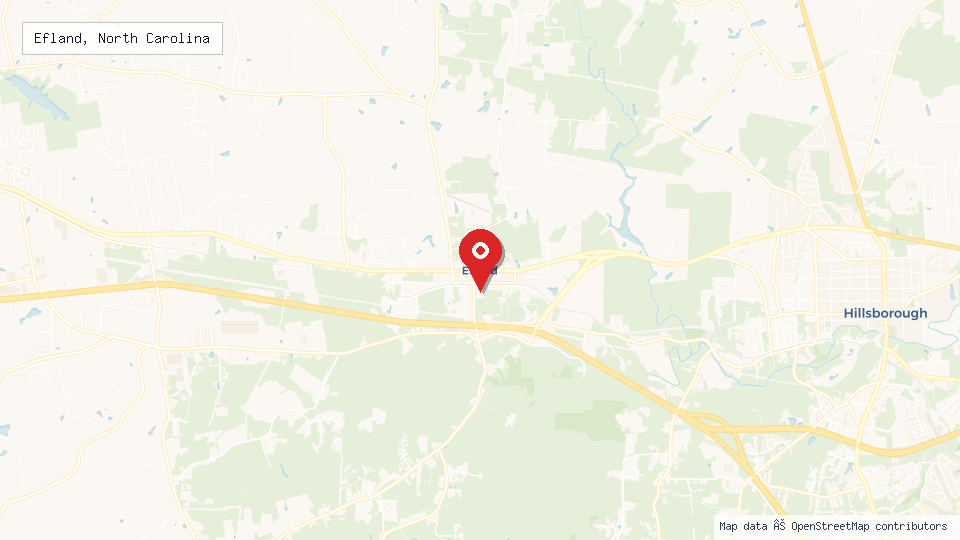 Street map of Efland, North Carolina with location pin