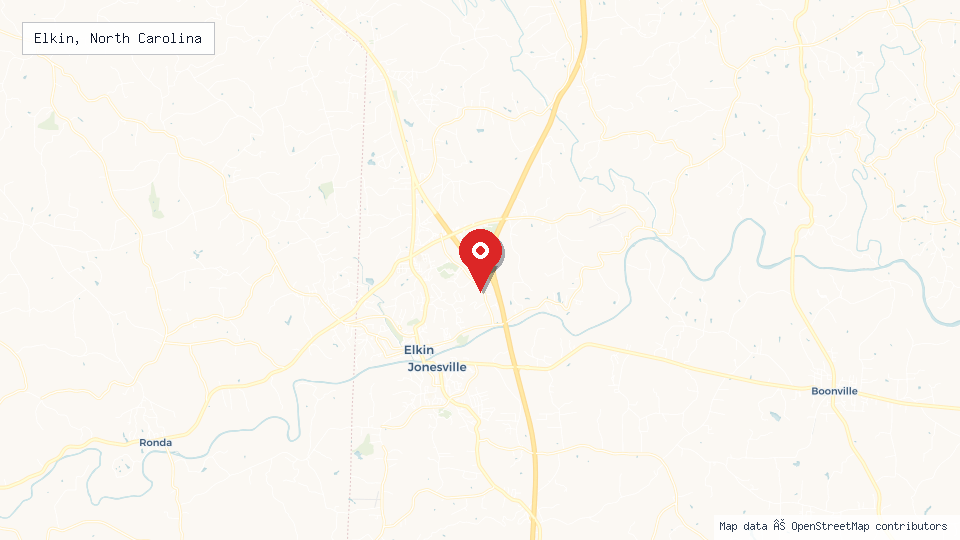 Street map of Elkin, North Carolina with location pin