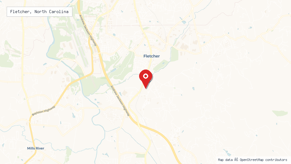 Street map of Fletcher, North Carolina with location pin
