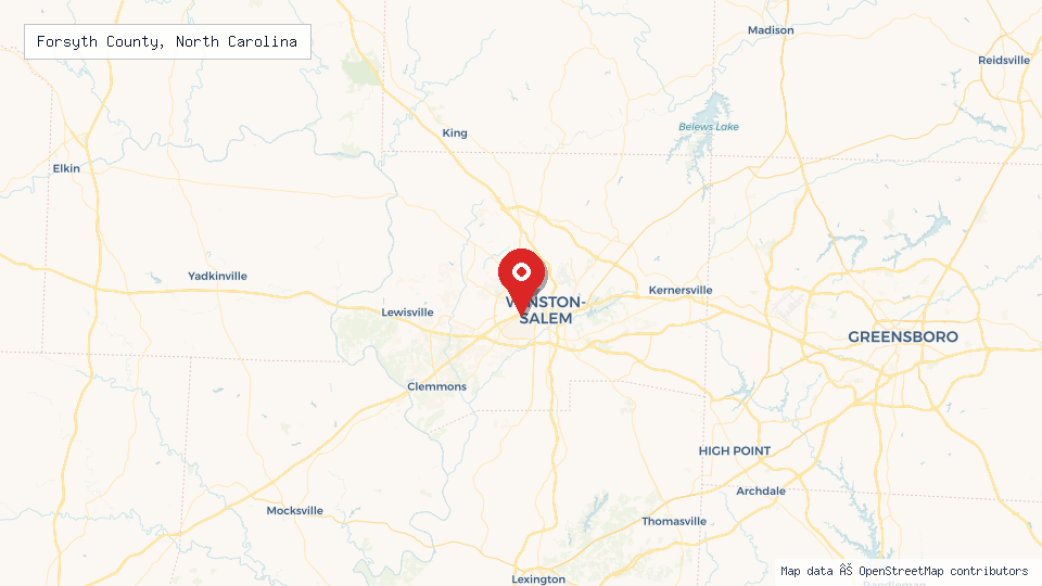 Street map of Forsyth County, North Carolina with location pin