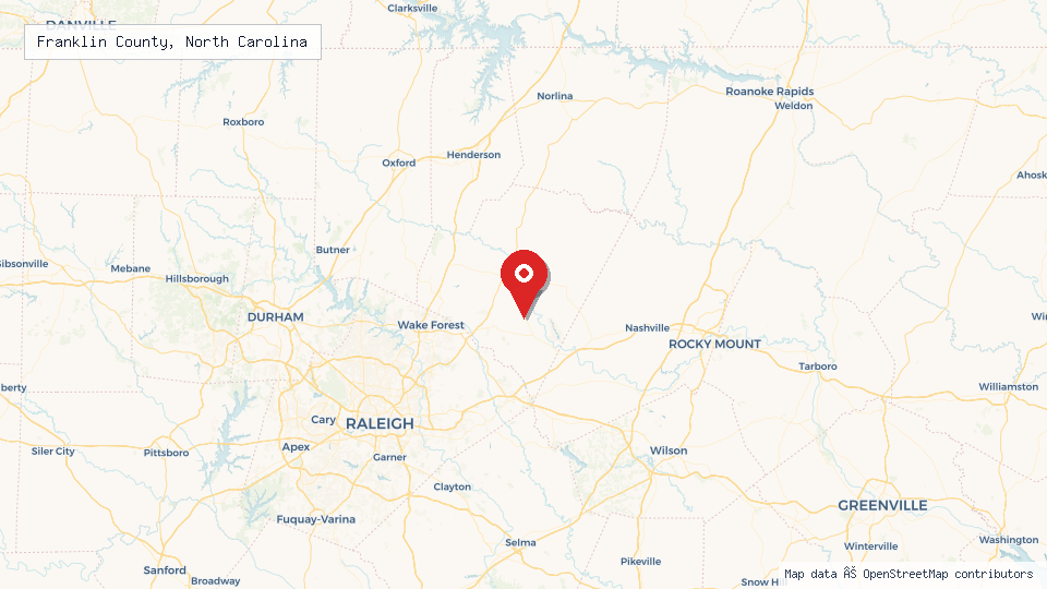 Street map of Franklin County, North Carolina with location pin