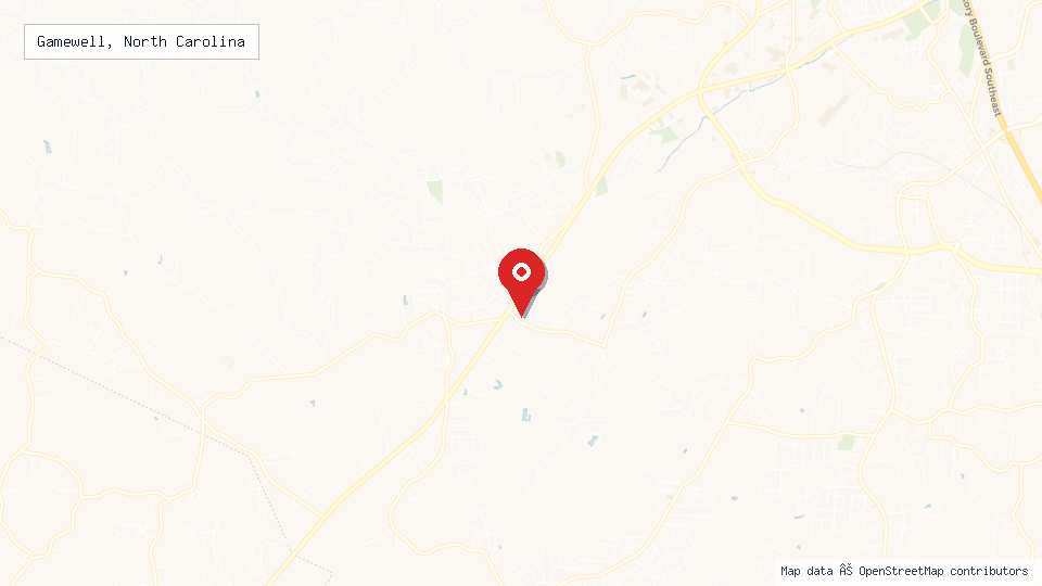 Street map of Gamewell, North Carolina with location pin