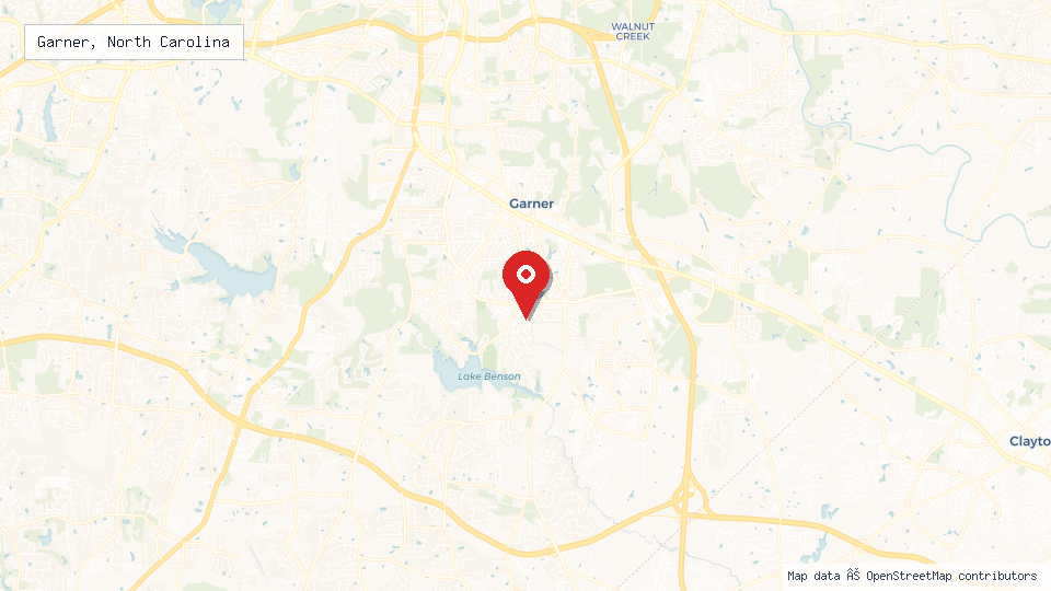 Street map of Garner, North Carolina with location pin