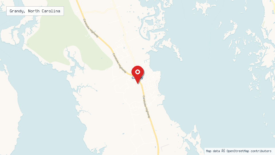 Street map of Grandy, North Carolina with location pin