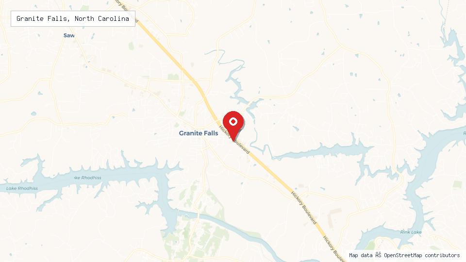 Street map of Granite Falls, North Carolina with location pin