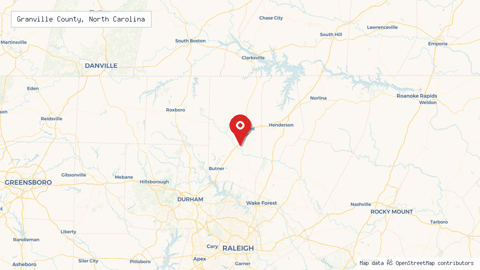 Street map of Granville County, North Carolina with location pin