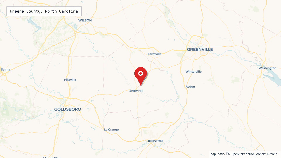 Street map of Greene County, North Carolina with location pin