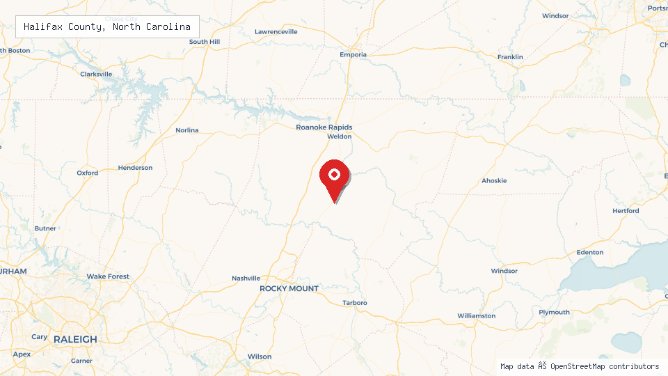 Street map of Halifax County, North Carolina with location pin