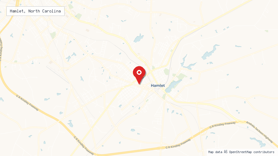 Street map of Hamlet, North Carolina with location pin