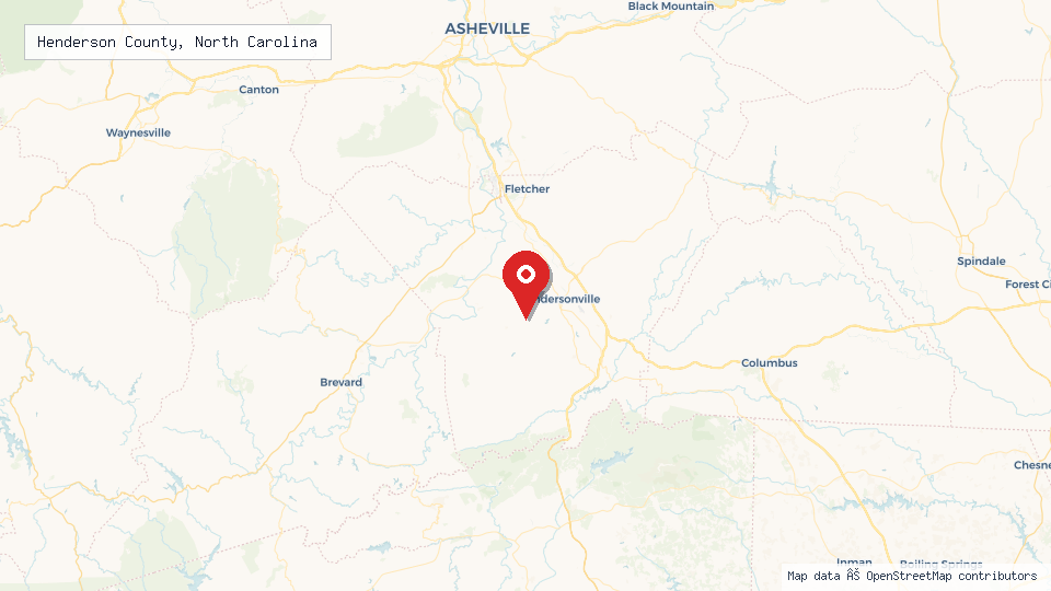 Street map of Henderson County, North Carolina with location pin