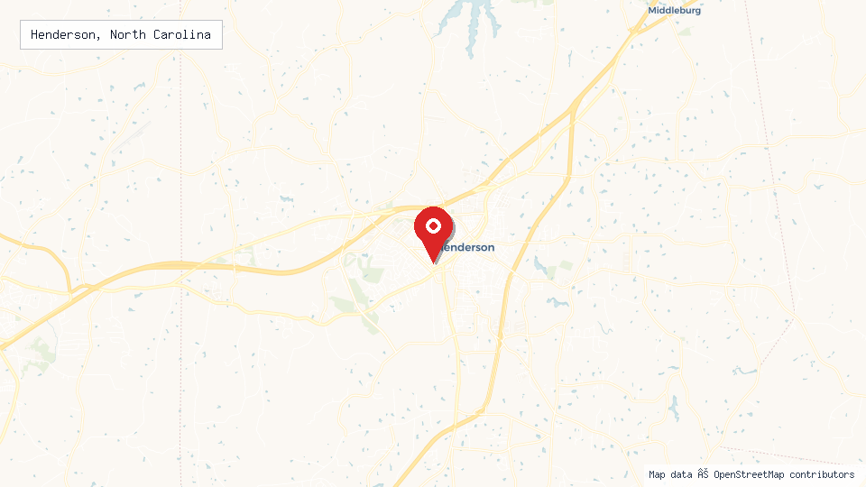 Street map of Henderson, North Carolina with location pin