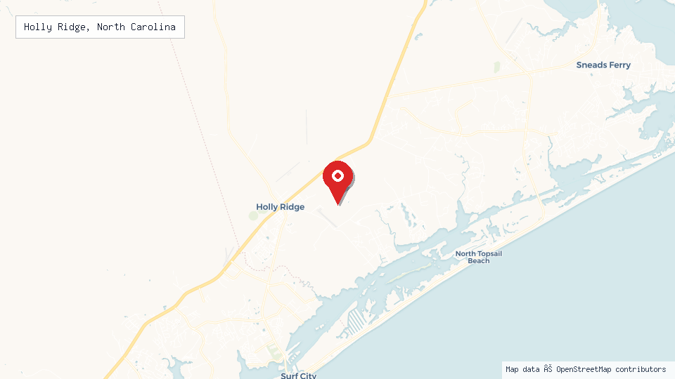 Street map of Holly Ridge, North Carolina with location pin