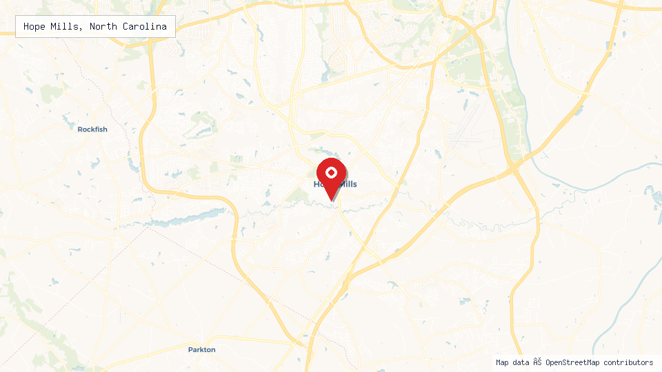 Street map of Hope Mills, North Carolina with location pin