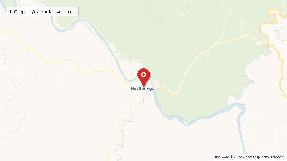 Street map of Hot Springs, North Carolina with location pin