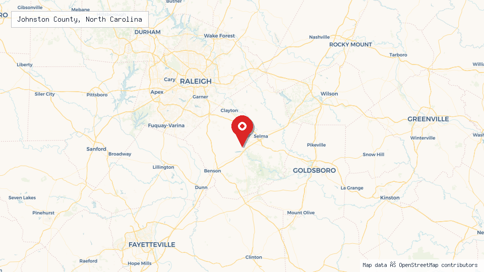 Street map of Johnston County, North Carolina with location pin