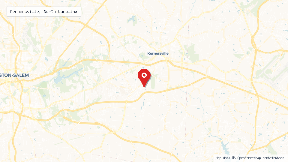 Street map of Kernersville, North Carolina with location pin