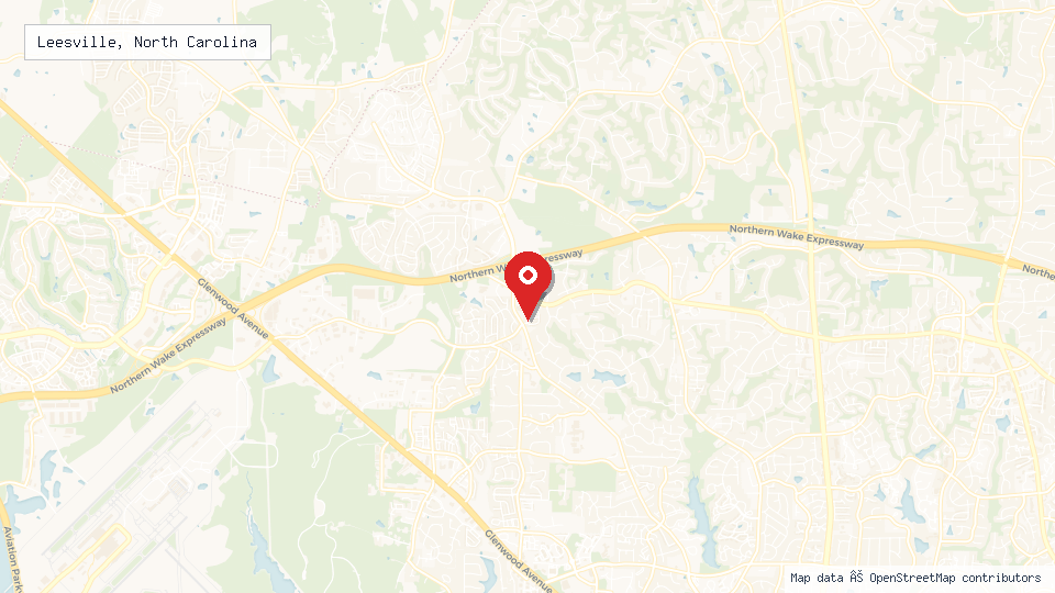 Street map of Leesville, North Carolina with location pin