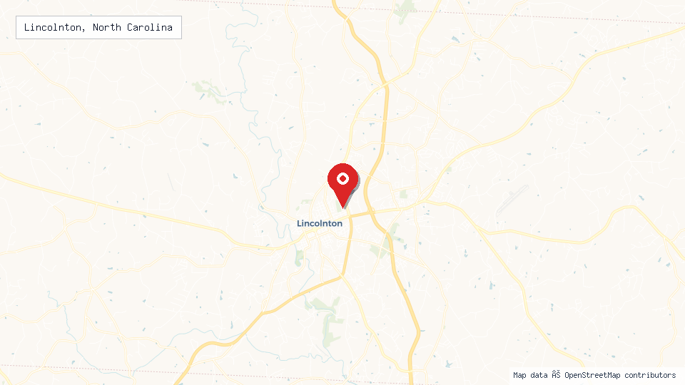 Street map of Lincolnton, North Carolina with location pin