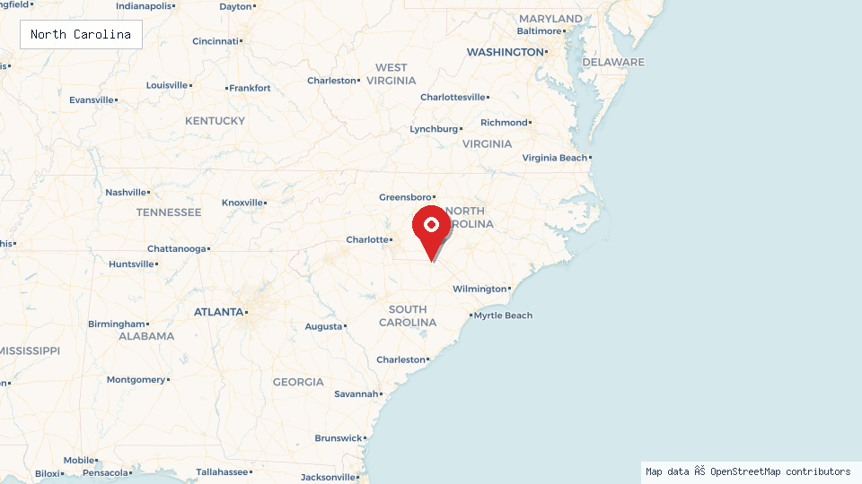 Street map of North Carolina with location pin