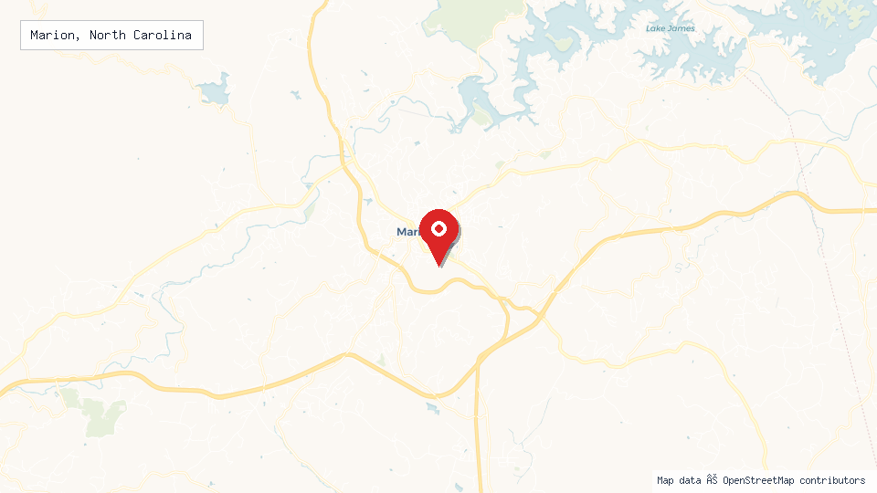 Street map of Marion, North Carolina with location pin