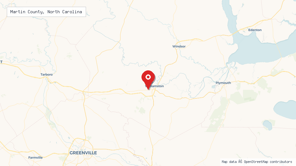 Street map of Martin County, North Carolina with location pin