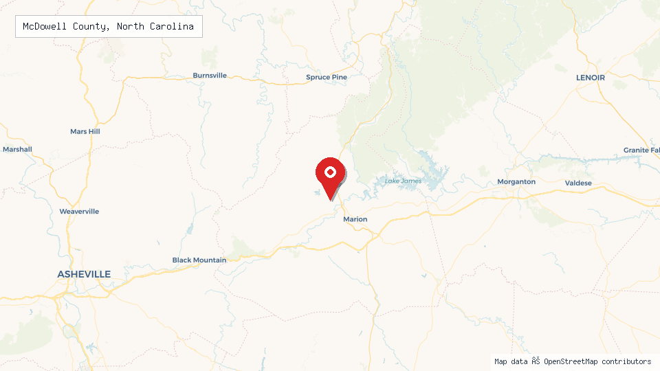Street map of McDowell County, North Carolina with location pin