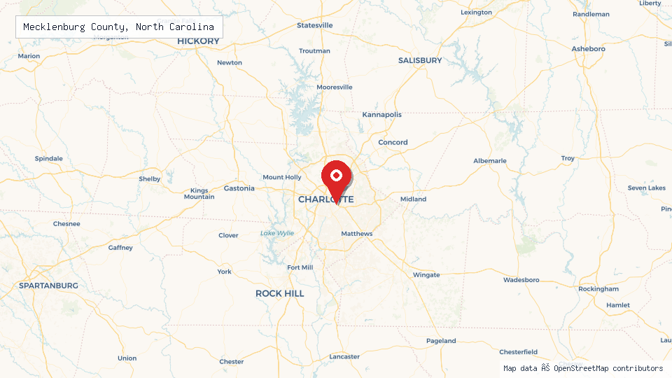 Street map of Mecklenburg County, North Carolina with location pin