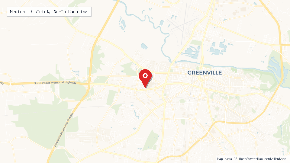 Street map of Medical District, North Carolina with location pin